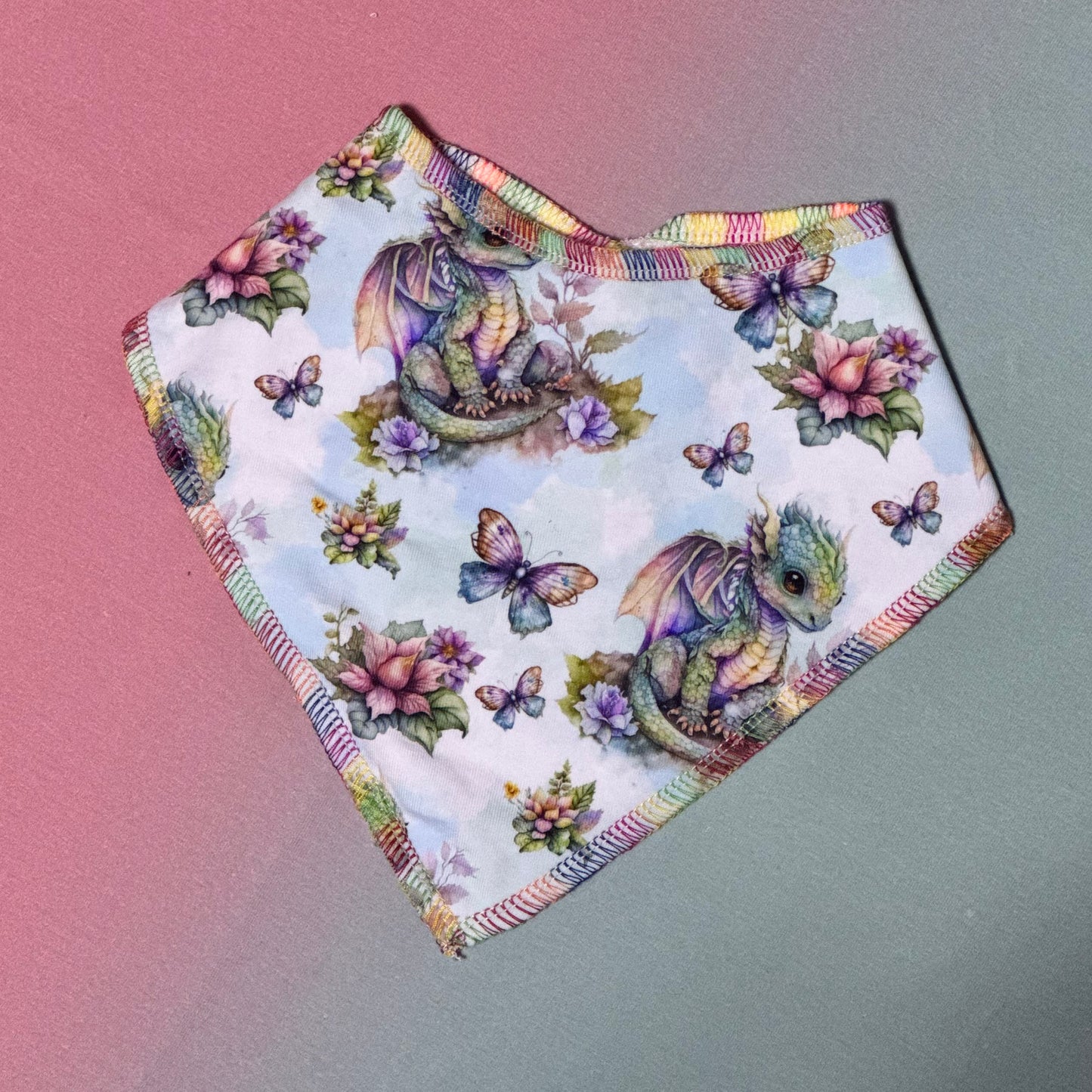 Raw edge baby bib - floral dragon