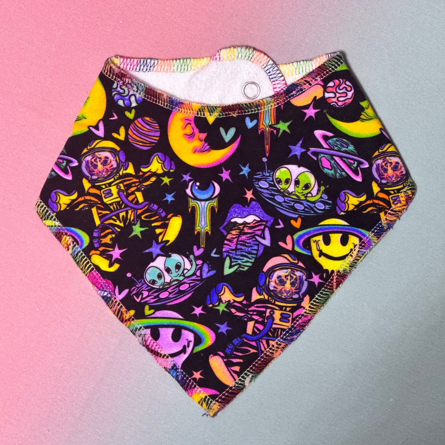 Raw edge baby bib - space tiger