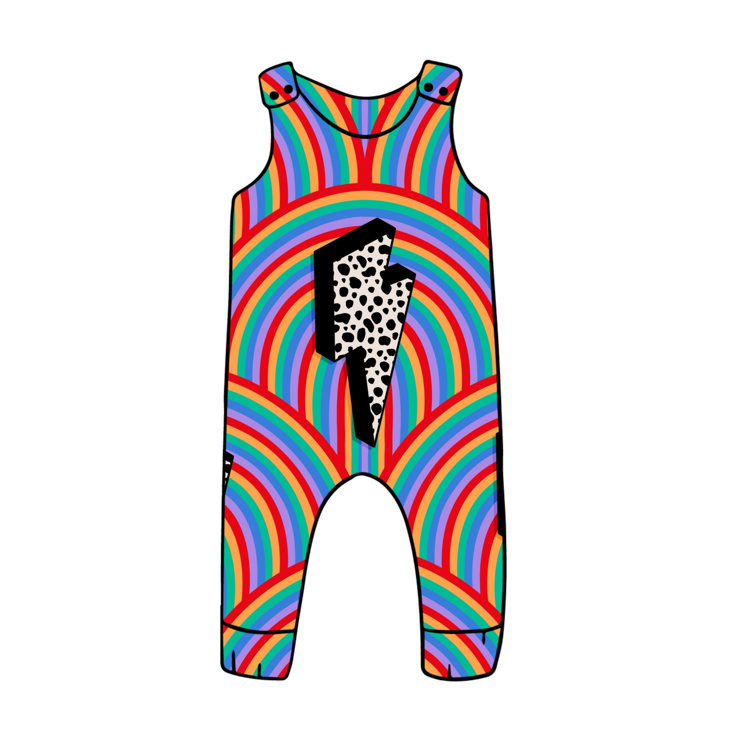 PREORDER snap romper - rainbow bolts