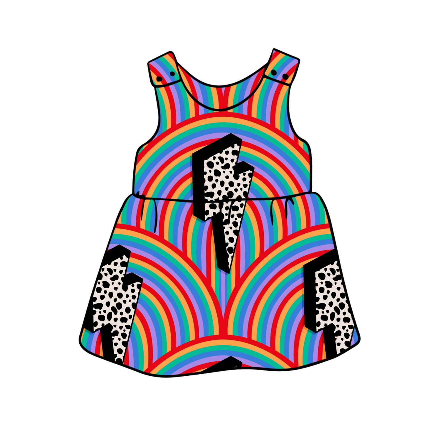 PREORDER snap dress - rainbow bolts
