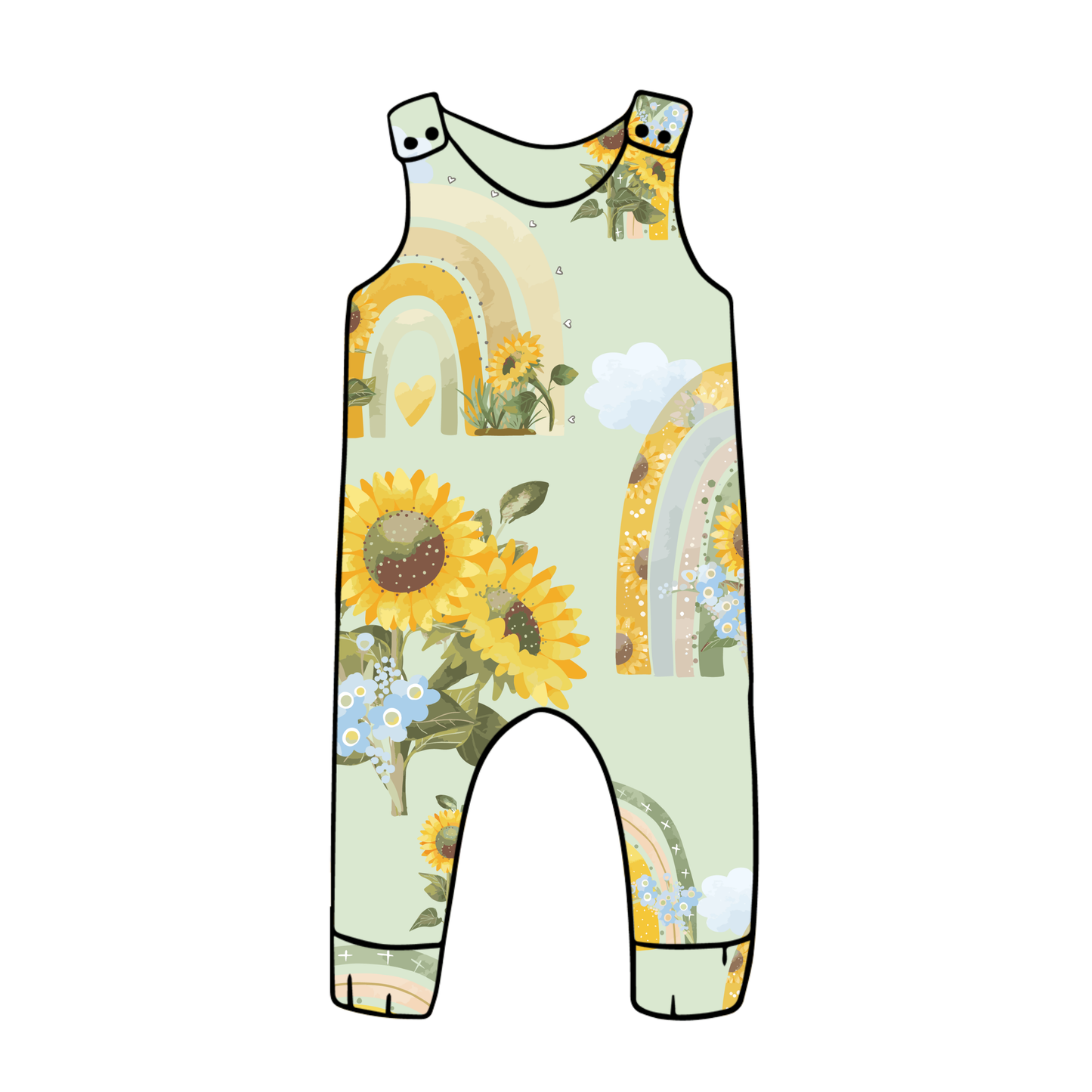 PREORDER snap romper - sunflower rainbow