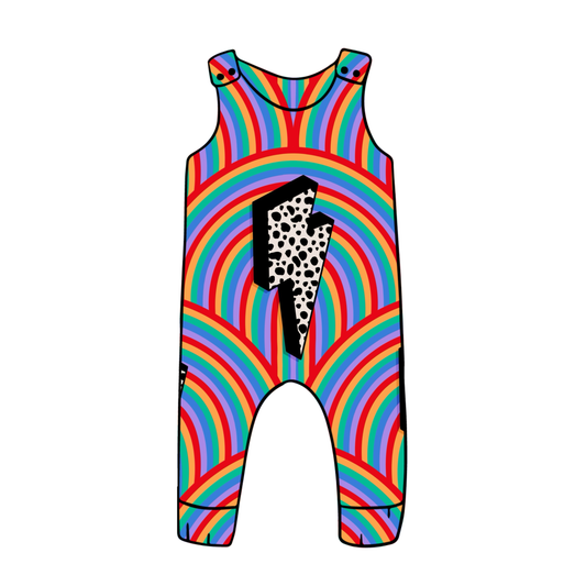 PREORDER snap romper - rainbow bolts